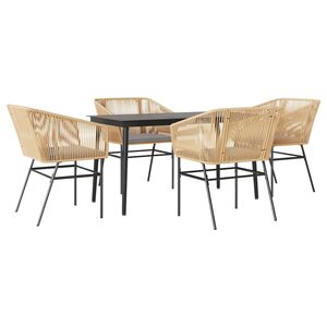 vidaXL Ensemble à manger jardin coussins 5Pièces marron poly rotin verre