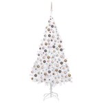 vidaXL Arbre de Noël artificiel pré-éclairé et boules blanc 210 cm PVC