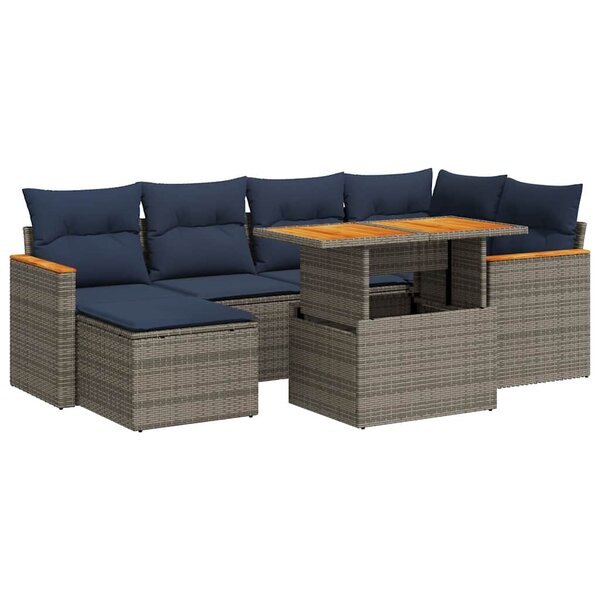 vidaXL Salon de jardin avec coussins 7 Pièces gris résine tressée