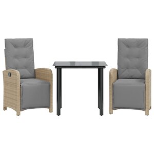vidaXL Ensemble de bistro 3 Pièces avec coussins beige résine tressée