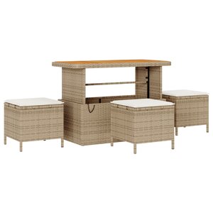 Ensemble de salle à manger de jardin 4 pièces avec coussins en poly rotin beige et acacia