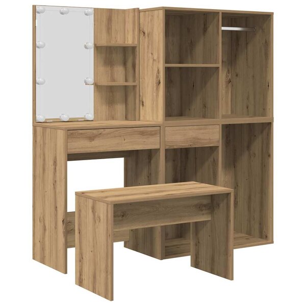 vidaXL Ensemble de coiffeuse avec LED chêne artisanal bois ingénierie