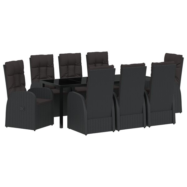 vidaXL Set de salle à manger de jardin 9 pièces avec coussins Poly Rattan noir