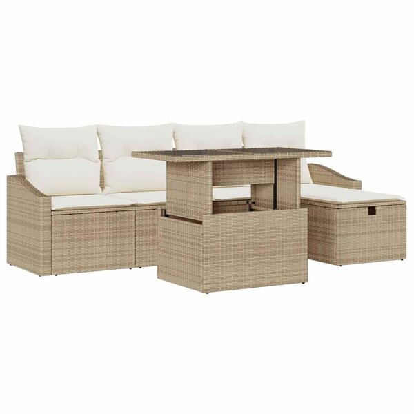 vidaXL Ensemble de canapé de jardin 6 Pièces Beige polyrotin
