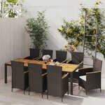vidaXL Ensemble à manger d'extérieur 9Pièces coussins résine tressée noir