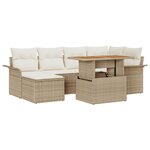 vidaXL Set de jardin 7 pièces avec coussins beiges  en poly rotin et acacia.