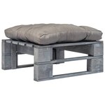 vidaXL Repose-pied palette de jardin avec coussin en gris gris bois