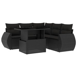 vidaXL Salon de jardin 6 Pièces avec coussins noir résine tressée
