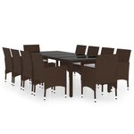 vidaXL Mobilier à dîner de jardin 11Pièces poly rotin et bois solide brun