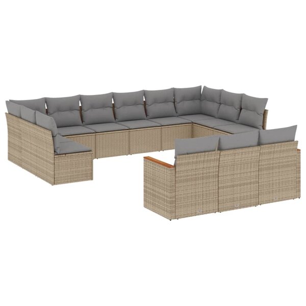 vidaXL Salon de jardin avec coussins 13 Pièces beige résine tressée