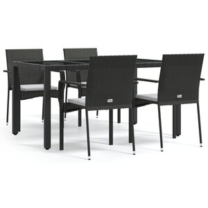 vidaXL Ensemble à manger de jardin coussins 5Pièces Noir Résine tressée