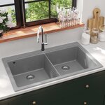 Évier de cuisine encastrable à 2 bacs en granite blanc gris