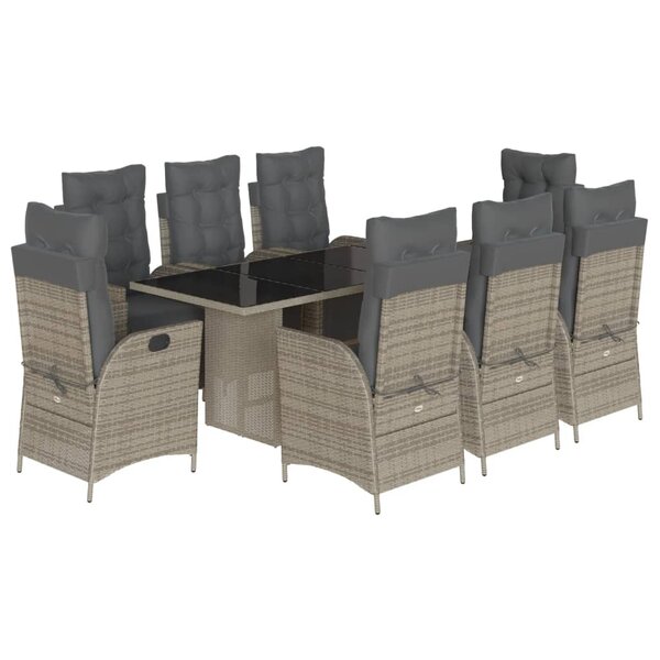 vidaXL Ensemble à manger de jardin 9 Pièces coussins gris résine tressée