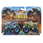 Hot wheels monster trucks méga roues et méga amortisseurs - double démolition - 2 véhicules échelle 1:64 (modeles aléatoires)