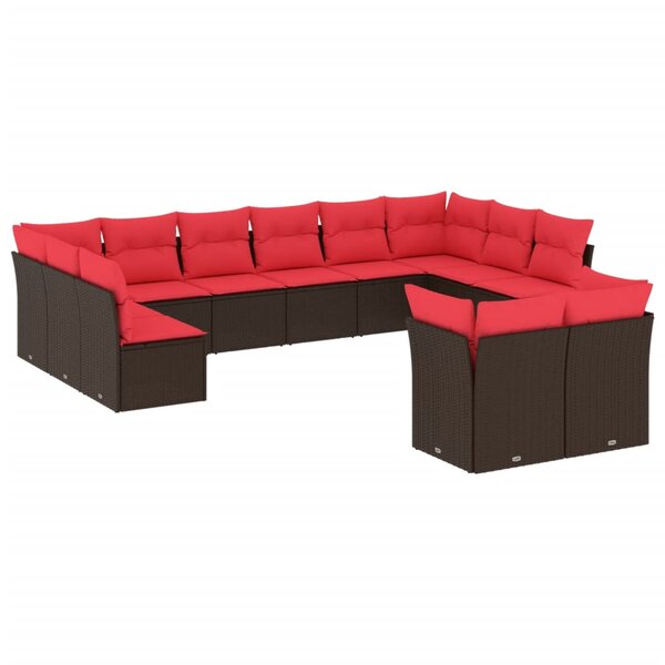 vidaXL Salon de jardin avec coussins 12 Pièces marron résine tressée
