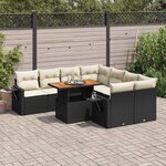 vidaXL Salon de jardin 9 Pièces avec coussins noir résine tressée