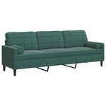 vidaXL Canapé 3 places avec oreillers vert foncé 210 cm velours