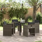 vidaXL Ensemble de salle à manger de jardin 5 pièces avec coussins en rattan poly gris