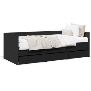 vidaXL Lit de jour avec tiroirs sans matelas noir 90x190 cm