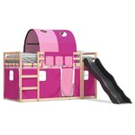 vidaXL Lit superposé avec toboggan et rideaux rose 90x190 cm