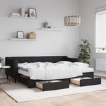 vidaXL Lit de jour avec gigogne et tiroirs noir 80x200 cm tissu