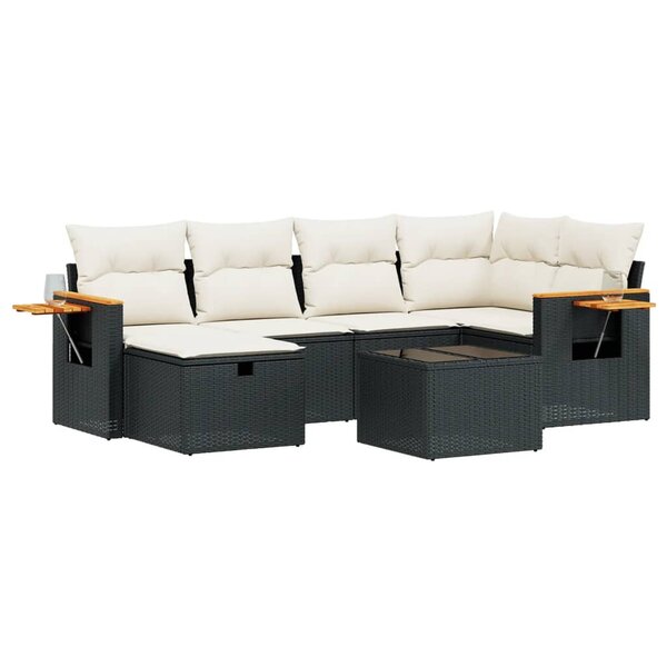 vidaXL Salon de jardin 7 Pièces avec coussins noir résine tressée