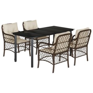vidaXL Ensemble à manger de jardin 5 Pièces et coussins marron poly rotin