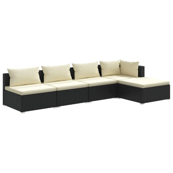 vidaXL Salon de jardin 5 Pièces avec coussins Résine tressée Noir