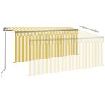 vidaXL Auvent manuel rétractable avec store LED 3x2 5 m Jaune et blanc