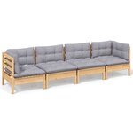 vidaXL Salon de jardin 4 Pièces avec coussins gris Bois de pin massif