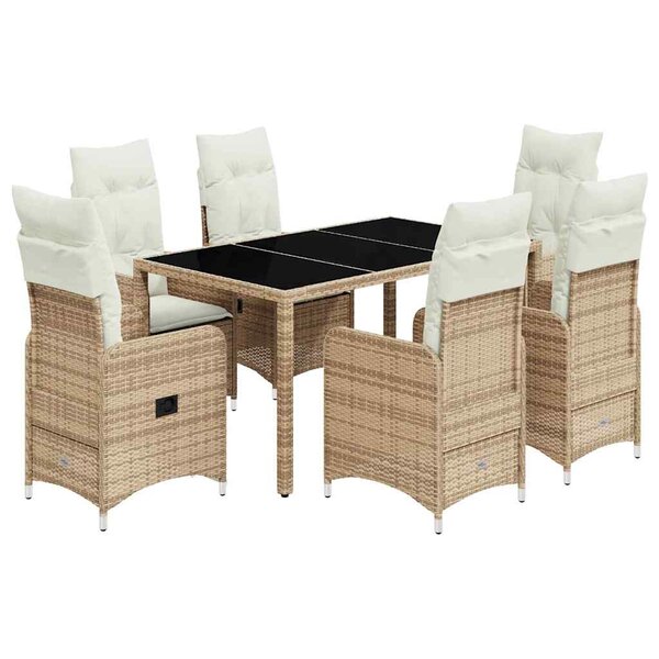 vidaXL Ensemble de bistro de jardin 7 Pièces coussins beige poly rotin