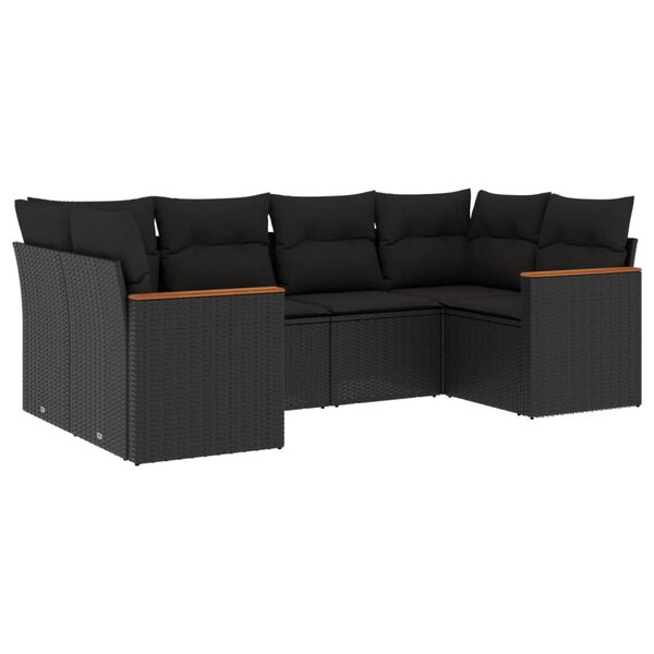 vidaXL Salon de jardin 6 Pièces avec coussins noir résine tressée
