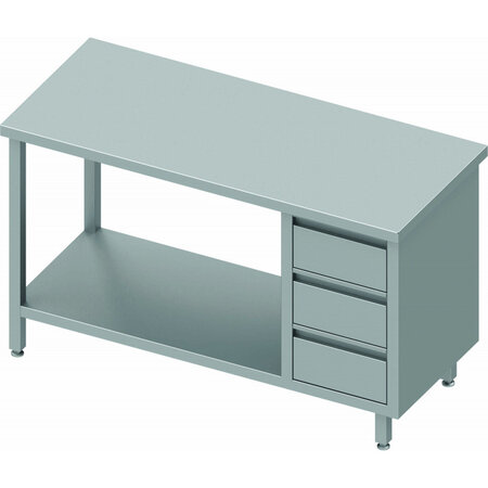 Table inox centrale 3 tiroirs a droite et etagère - gamme 600 - stalgast -  - acier inoxydable800x600 x600xmm