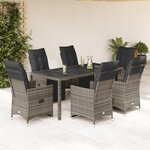 vidaXL Ensemble de bistro de jardin 7 Pièces coussins gris poly rotin