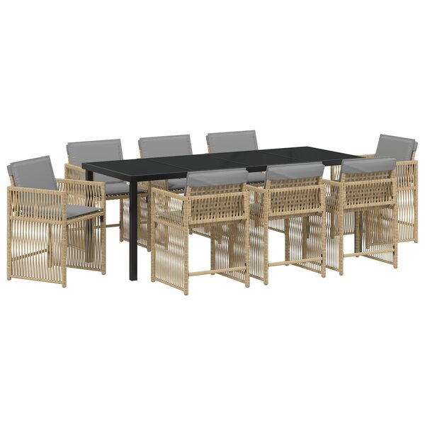 vidaXL Set de jardin de 9 pièces avec des coussins en poly rotin beige