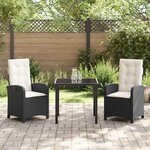 vidaXL Ensemble de salle à manger pour jardin 3 Pièces Noir polyrotin