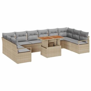 vidaXL Ensemble de canapé de jardin 11 Pièces Beige Poly rotin