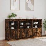 vidaXL Buffet avec lumières LED chêne fumé 202x37x100 cm