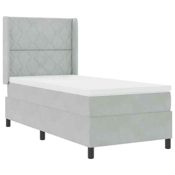vidaXL Lit à Ressorts avec Matelas LED Gris clair 90 x 190 cm Velours