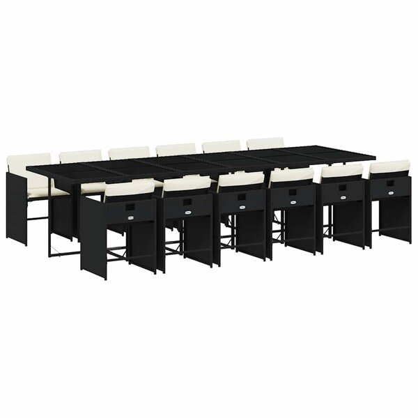 vidaXL Ensemble à manger de jardin 13 Pièces coussins noir résine tressée