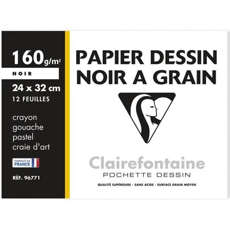 CLAIREFONTAINE - Pochette dessin - 12 feuilles - 24 x 32 cm - 160 g - Noir