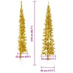vidaXL Demi sapin de Noël artificiel mince avec support Doré 210 cm