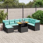 vidaXL Salon de jardin 9 Pièces avec coussins noir résine tressée
