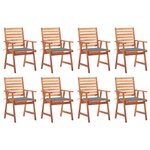 vidaXL Chaises à manger d'extérieur lot de 8 et coussins Acacia massif