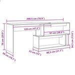 vidaXL Bureau d'angle chêne artisanal 200 5x50x76 cm bois d'ingénierie