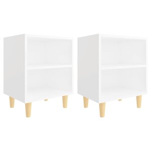 vidaXL Tables de chevet avec pieds en bois 2 Pièces Blanc 40x30x50 cm