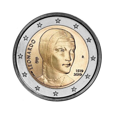 Pièce de monnaie 2 euro commémorative Italie 2019 – Léonard de Vinci