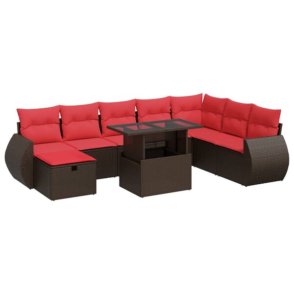 vidaXL Salon de jardin avec coussins 9 Pièces noir résine tressée acacia