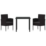 vidaXL Ensemble de salle à manger pour jardin 3 Pièces Noir Poly rotin