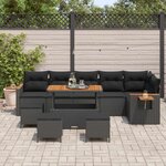 vidaXL Ensemble de canapé de jardin avec coussin 10 Pièces Noir